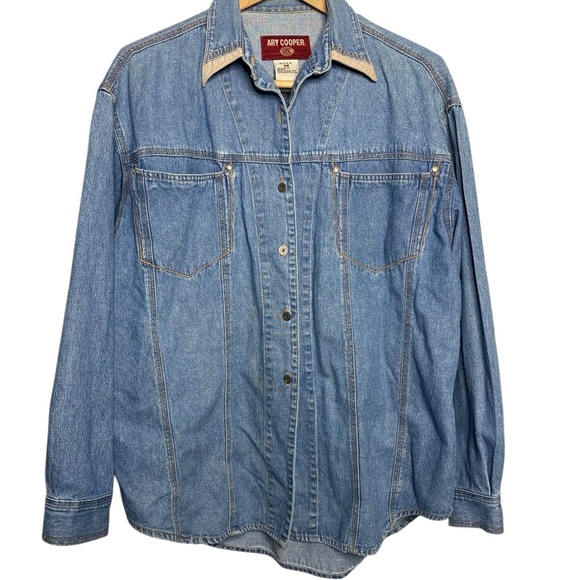 Ary Cooper vintage SOFT 100%COTTON denim shirt with flannel edged collar size M - Picture 1 of 9